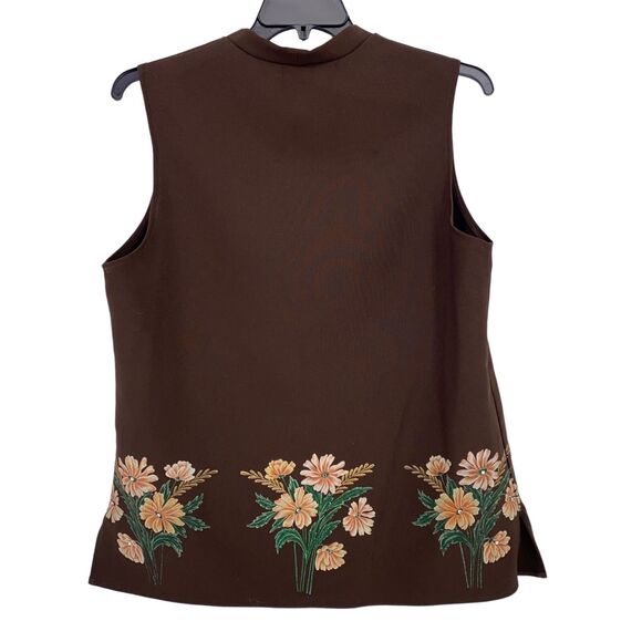 Vintage Levis Strauss 70s Floral Painted Jeweled Vest Brown Polyester Size 38 M - Picture 4 of 9
